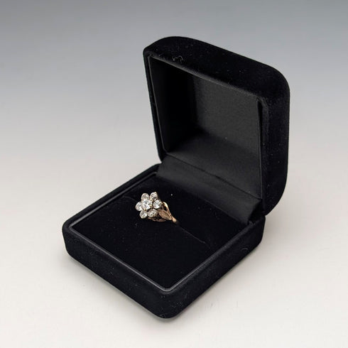 英国ヴィンテージ K9ゴールド キュービックジルコニア フラワーデザインリング(日本8号) 指輪