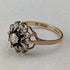 UK Vintage K9 Gold Sapphire & Cubic Zirconia Flower Design Ring (Japan size 13)