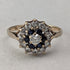 UK Vintage K9 Gold Sapphire & Cubic Zirconia Flower Design Ring (Japan size 13)