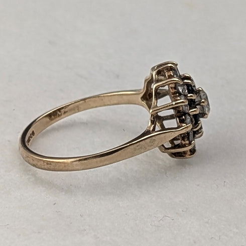 UK Vintage K9 Gold Sapphire & Cubic Zirconia Flower Design Ring (Japan size 13)