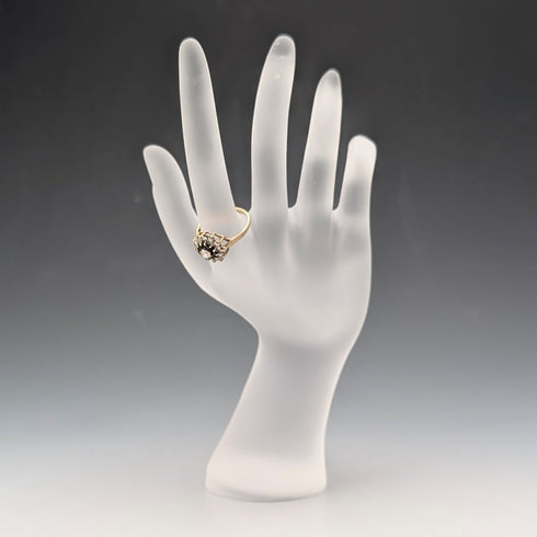 UK Vintage K9 Gold Sapphire & Cubic Zirconia Flower Design Ring (Japan size 13)