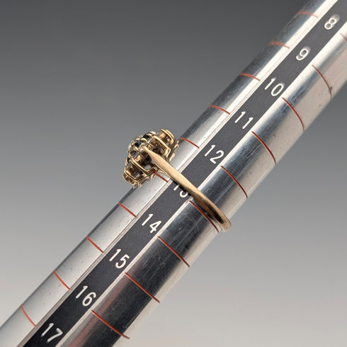 UK Vintage K9 Gold Sapphire & Cubic Zirconia Flower Design Ring (Japan size 13)