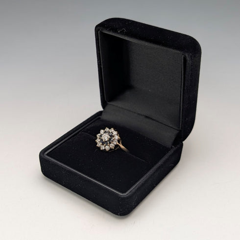 UK Vintage K9 Gold Sapphire & Cubic Zirconia Flower Design Ring (Japan size 13)