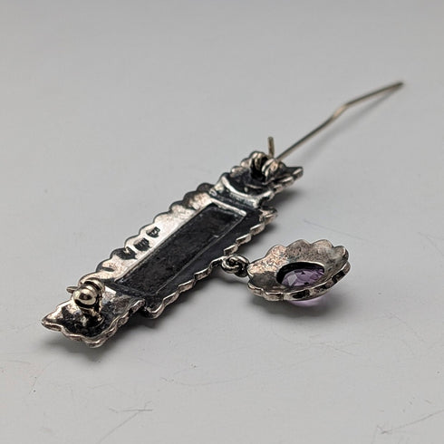 復古純銀底座 馬克賽石和紫色寶石胸針