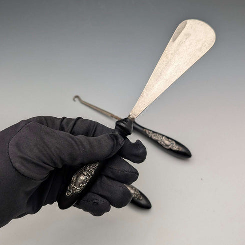Vintage Silver-Decorated Ebony Handle 3-Piece Dressing Tool Set