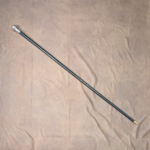 1916 English Antique Black Shaft Sterling Silver Rondel Handle Walking Stick 90cm