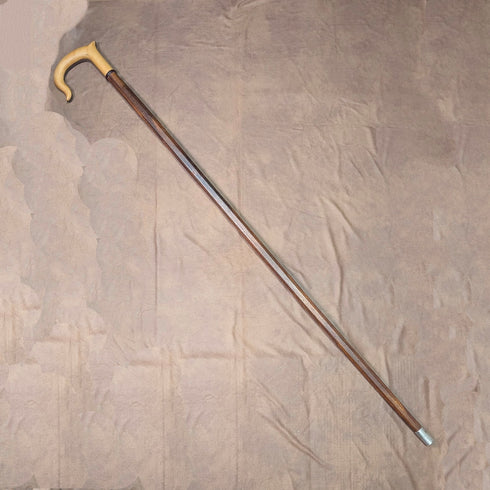 Vintage Long Walking Cane, Octagonal Shaft & Two-Tone Wood Handle, 133cm