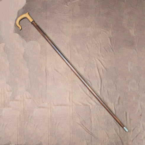 Vintage Long Walking Cane, Octagonal Shaft & Two-Tone Wood Handle, 133cm