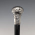 1916 English Antique Black Shaft Sterling Silver Rondel Handle Walking Stick 90cm