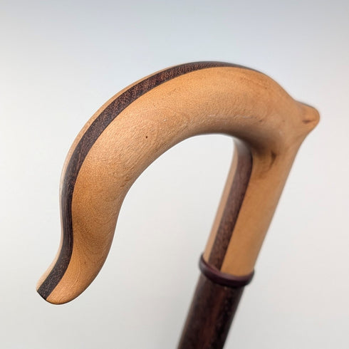 Vintage Long Walking Cane, Octagonal Shaft & Two-Tone Wood Handle, 133cm