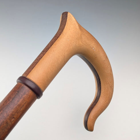 Vintage Long Walking Cane, Octagonal Shaft & Two-Tone Wood Handle, 133cm