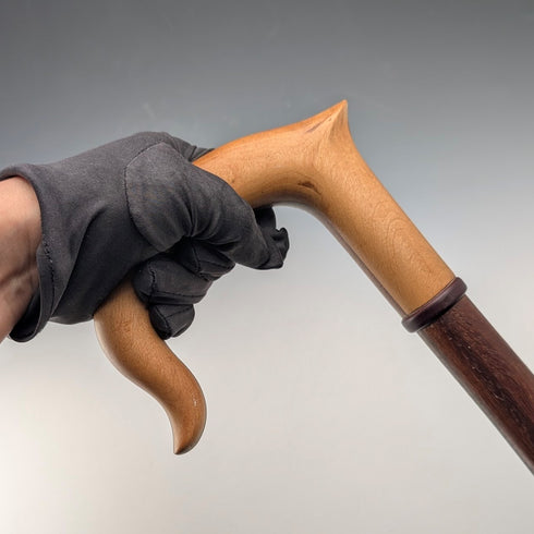 Vintage Long Walking Cane, Octagonal Shaft & Two-Tone Wood Handle, 133cm