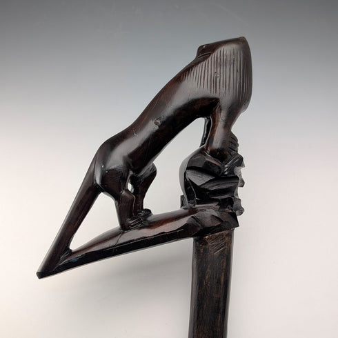 Vintage Extra-Thick Ebonized Shaft Lion Carved Handle Walking Stick 130cm