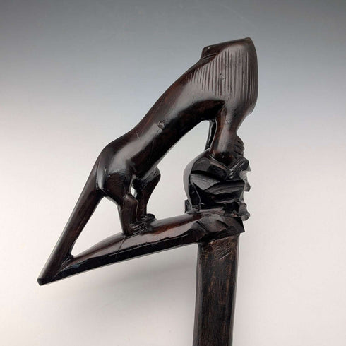 Vintage Extra-Thick Ebonized Shaft Lion Carved Handle Walking Stick 130cm