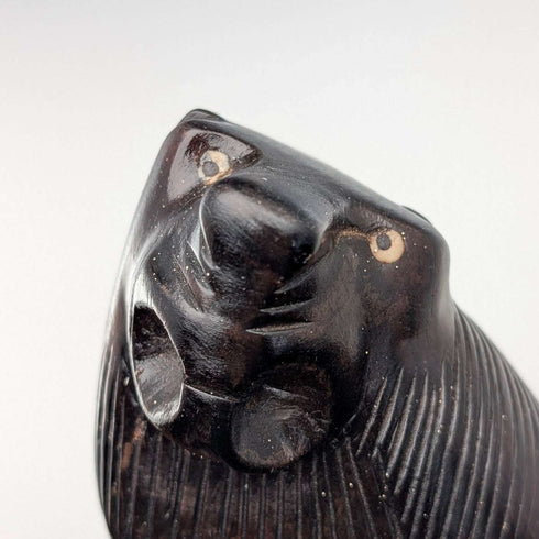 Vintage Extra-Thick Ebonized Shaft Lion Carved Handle Walking Stick 130cm