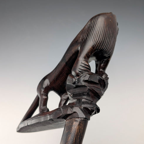 Vintage Extra-Thick Ebonized Shaft Lion Carved Handle Walking Stick 130cm