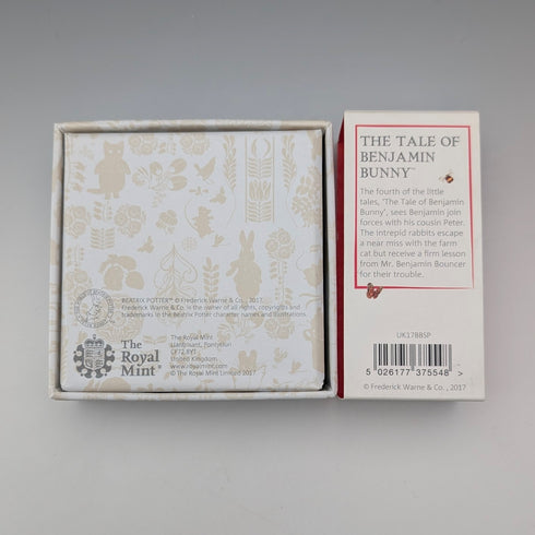 UK Beatrix Potter 150th Anniversary "Benjamin Bunny" 50 Pence Commemorative Silver Coin Royal Mint, with Case and Certificate of Authenticity