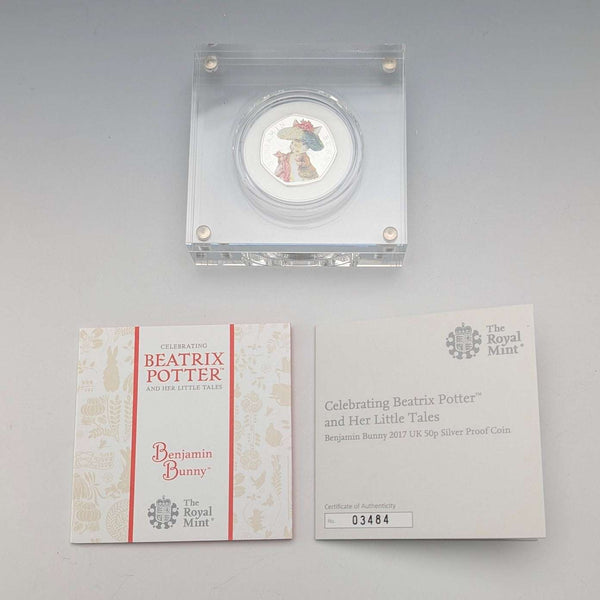 英国 ビアトリクス・ポター 生誕150年記念 「ベンジャミンバニー」50ペンス記念銀貨 RoyalMint ケース・説明書付