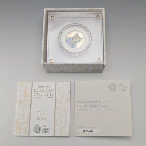 United Kingdom Beatrix Potter 150th Anniversary "Tom Kitten" 50p Silver Proof Coin Royal Mint with Case and Certificate