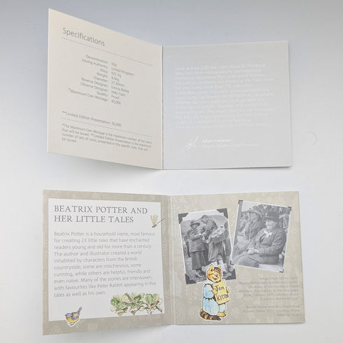 United Kingdom Beatrix Potter 150th Anniversary "Tom Kitten" 50p Silver Proof Coin Royal Mint with Case and Certificate