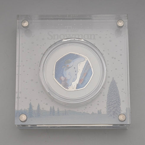 UK "Snowman" 40th Anniversary 50 Pence Silver Proof Coin, Royal Mint, with Case and Certificate of Authenticity