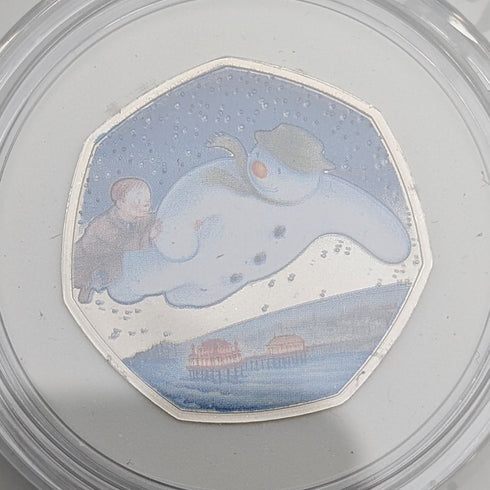 UK "Snowman" 40th Anniversary 50 Pence Silver Proof Coin, Royal Mint, with Case and Certificate of Authenticity