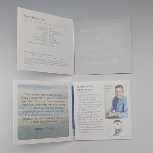 UK "Snowman" 40th Anniversary 50 Pence Silver Proof Coin, Royal Mint, with Case and Certificate of Authenticity