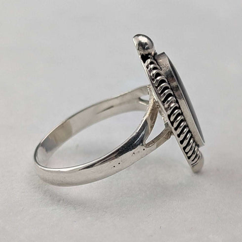 Vintage Onyx Oval Edged Pure Silver Ring (US Size 9.5)