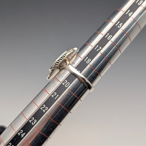 復古縞瑪瑙橢圓邊框純銀戒指(19號)