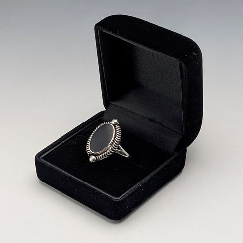 復古縞瑪瑙橢圓邊框純銀戒指(19號)