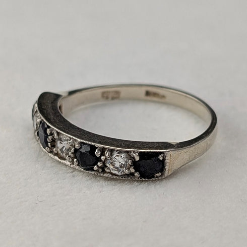 UK Vintage Blue & Clear Milgrain Eternity Ring Sterling Silver Ring (US Size 7.5)