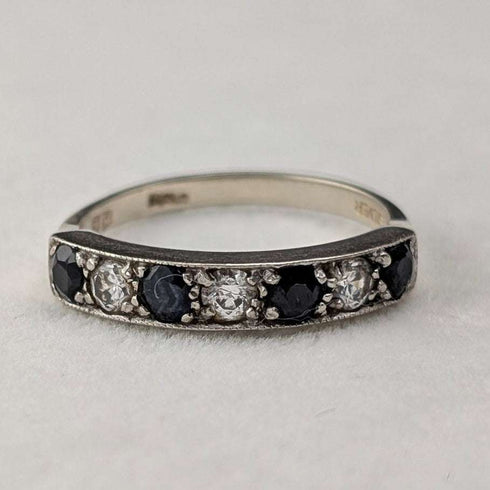 UK Vintage Blue & Clear Milgrain Eternity Ring Sterling Silver Ring (US Size 7.5)