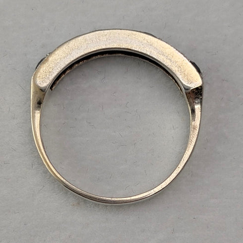 UK Vintage Blue & Clear Milgrain Eternity Ring Sterling Silver Ring (US Size 7.5)