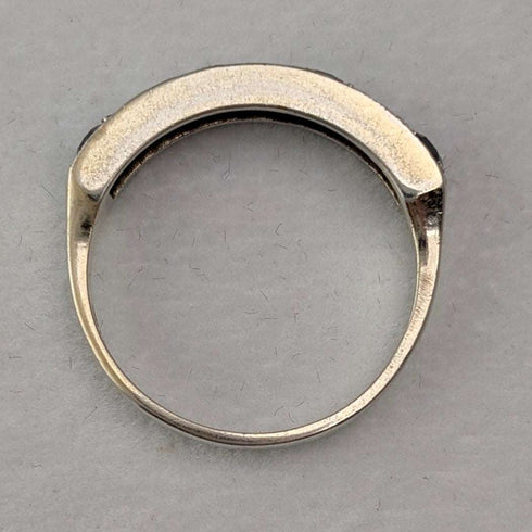 UK Vintage Blue & Clear Milgrain Eternity Ring Sterling Silver Ring (US Size 7.5)