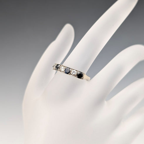UK Vintage Blue & Clear Milgrain Eternity Ring Sterling Silver Ring (US Size 7.5)