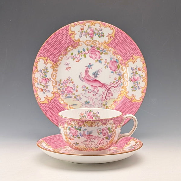 English Vintage Minton Pink Cockatrice Teacup Trio