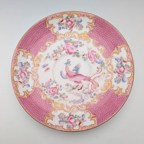 English Vintage Minton Pink Cockatrice Teacup Trio