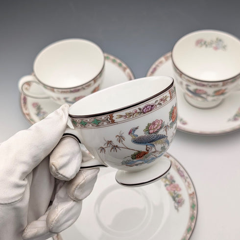 British Vintage Wedgwood "Kutani Crane" Cup & Saucer, Set of 3 (2)
