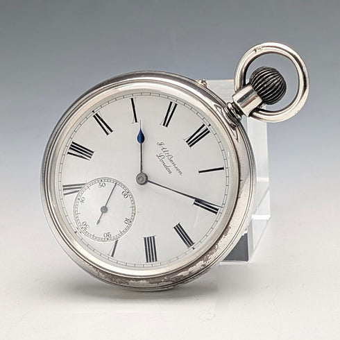 1887 Antique British J.W. Benson Pocket Watch Sterling Silver Open Face Good Working Order