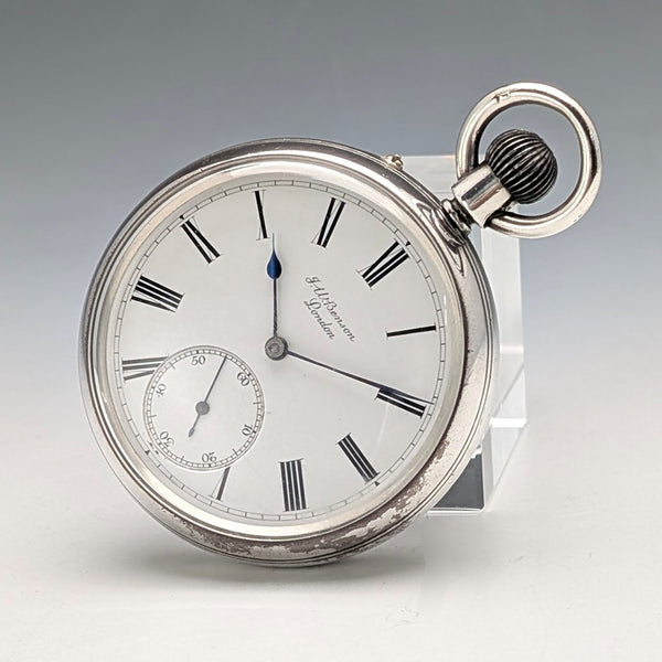 1887 Antique British J.W. Benson Pocket Watch Sterling Silver Open Face Good Working Order