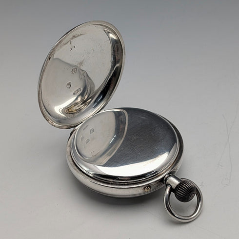 1887 Antique British J.W. Benson Pocket Watch Sterling Silver Open Face Good Working Order