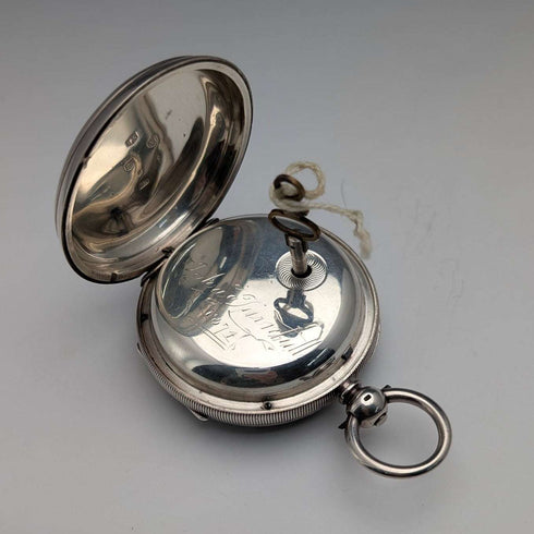 1873年 英国アンティーク 装飾ダイヤル 鍵巻き 懐中時計 直径55mm H Osburn ジャンク品