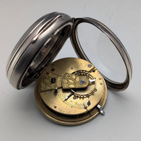 1873 British Antique Ornate Dial Key-Wind Pocket Watch, 55mm Diameter, H Osburn, For Parts/Repair