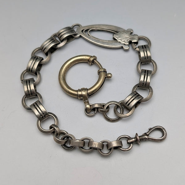 復古鍍銀龍蝦扣花式鍊環懷錶鍊