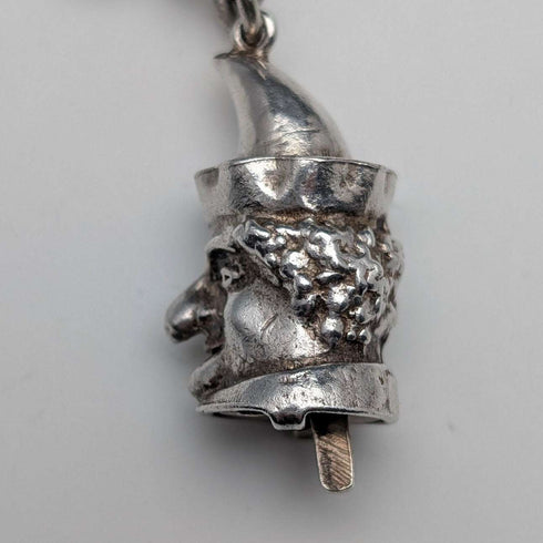 Circa 1900 English Antique Sterling Silver Albert Chain 62g Mr. Punch Charm Fob