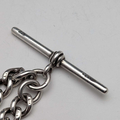 Circa 1900 English Antique Sterling Silver Albert Chain 62g Mr. Punch Charm Fob