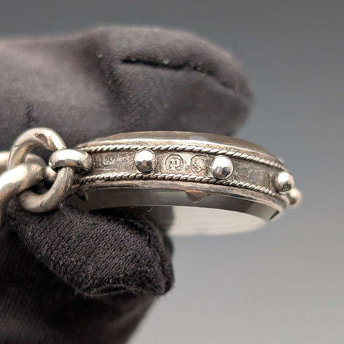 1911 British Antique Sterling Silver Albert Chain 59g with Sixpence Coin Fob