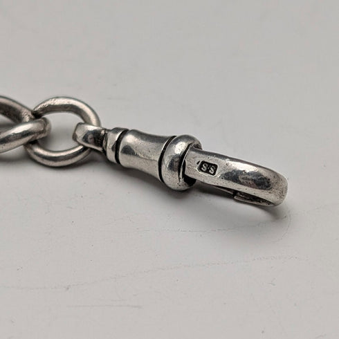 1911 British Antique Sterling Silver Albert Chain 59g with Sixpence Coin Fob