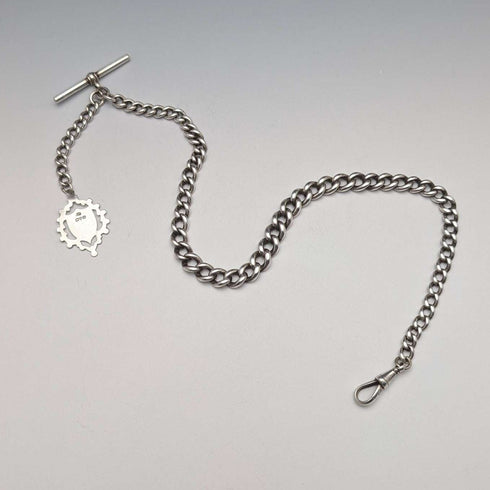 1889 British Antique Sterling Silver Albert Chain 50g Sterling Silver Medal Fob