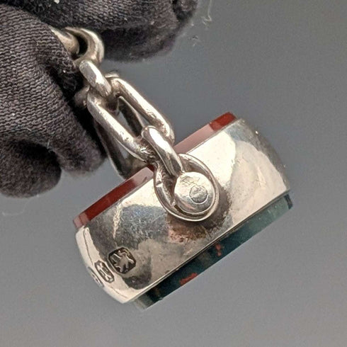 1896年 英国アンティーク 純銀製アルバートチェーン 49g 純銀2色回転フォブ